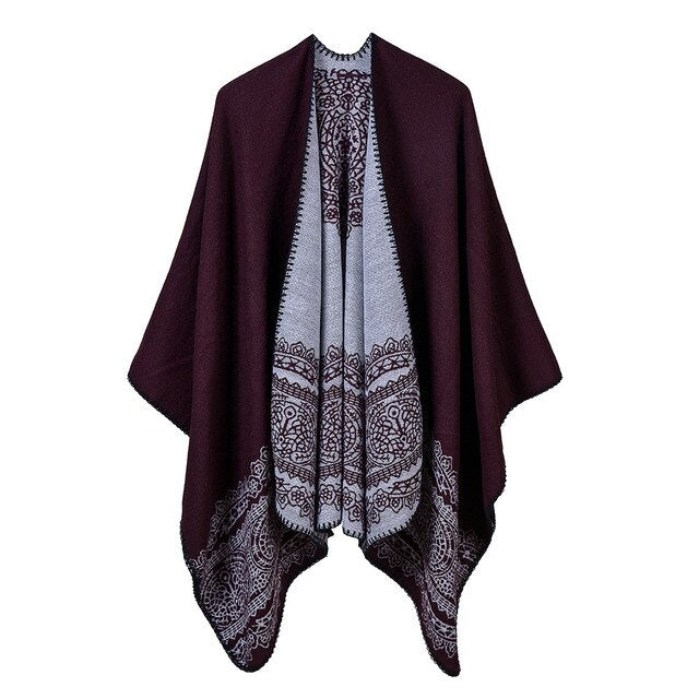 Ashoreshop Vintage Floral Lace Pattern Knit Shawl Cape Cardigan