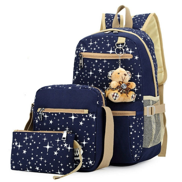 3pcs/set School Bags For Girls Women Backpack School Bags Star Backpack