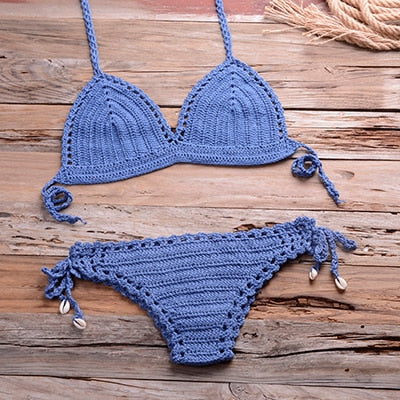 Solid Crochet Bikini Top 2022 Summer Shell Sexy Swimsuit