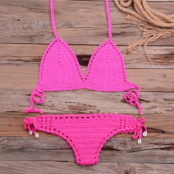 Solid Crochet Bikini Top 2022 Summer Shell Sexy Swimsuit