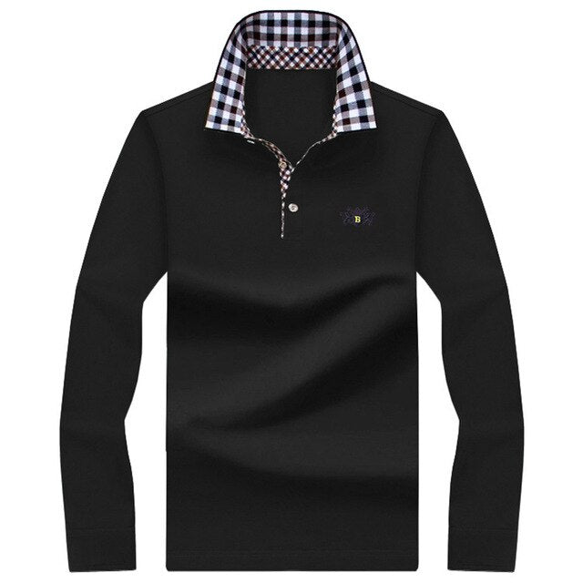 AshoreShop Mens Long Sleeve Polo with Contrast Button Collar Casual and Formal