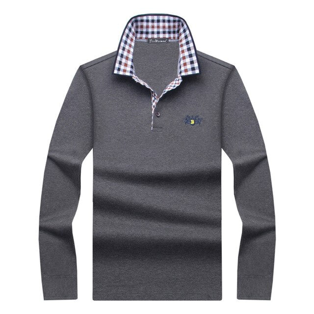 AshoreShop Mens Long Sleeve Polo with Contrast Button Collar Casual and Formal