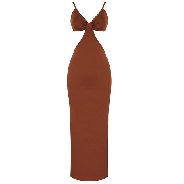 Ashoreshop Trendy Waist Hollow Out Design Sexy V Neck Backless Maxi Summer Dresses