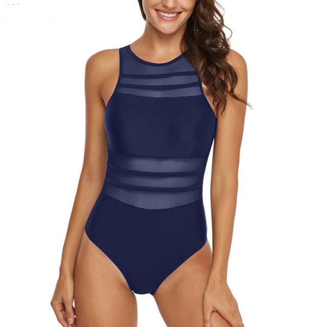 Ashoreshop Black Mesh Nylon One Piece Swimsuit Women Swimwear 2021