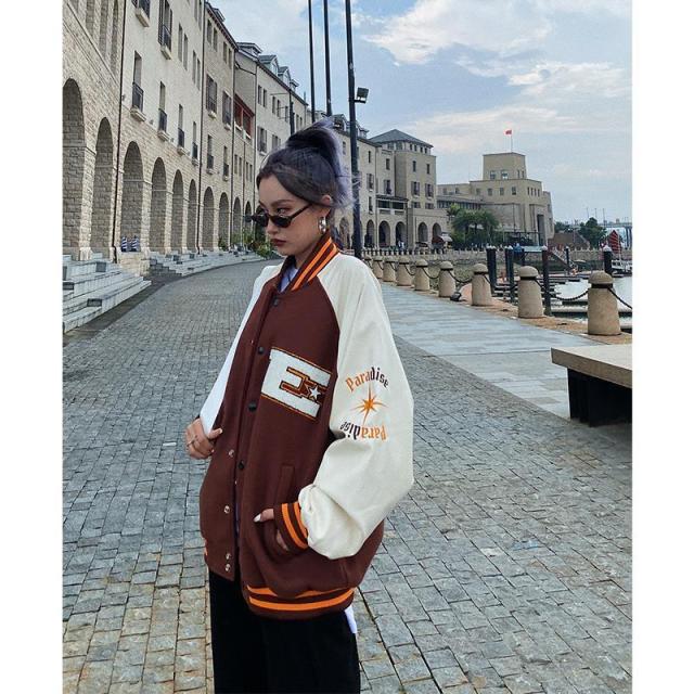 Unisex Oversized streetwear retro baseball uniform jacket women's