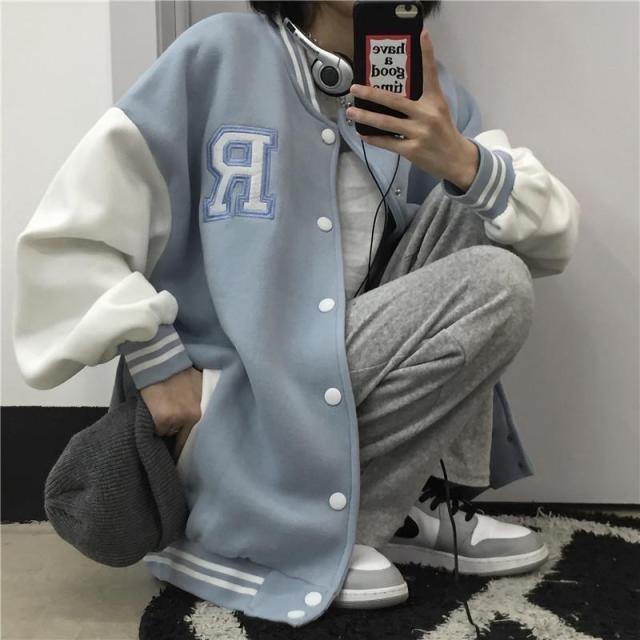 Unisex Oversized streetwear retro baseball uniform jacket women's