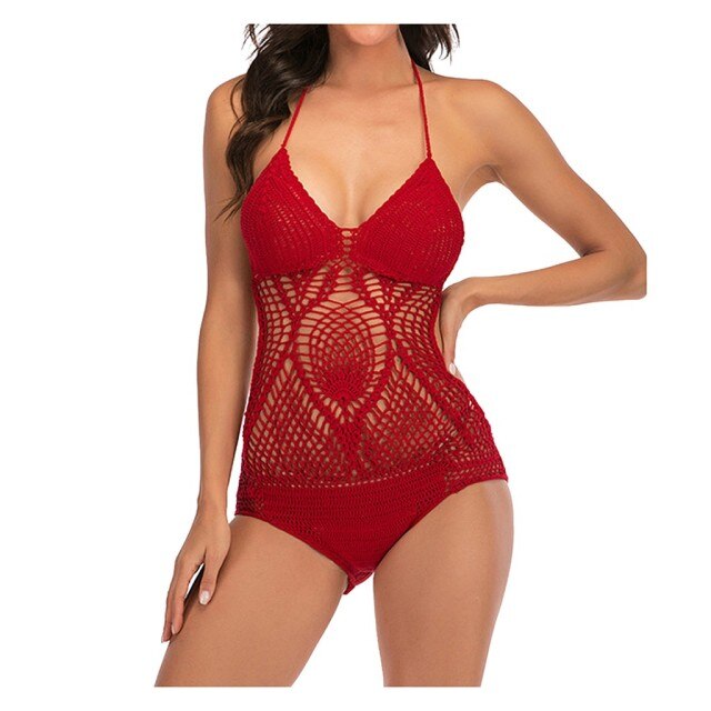 Handmade Crochet One Piece Backless Sexy Monokini High Cut Jumpsuit