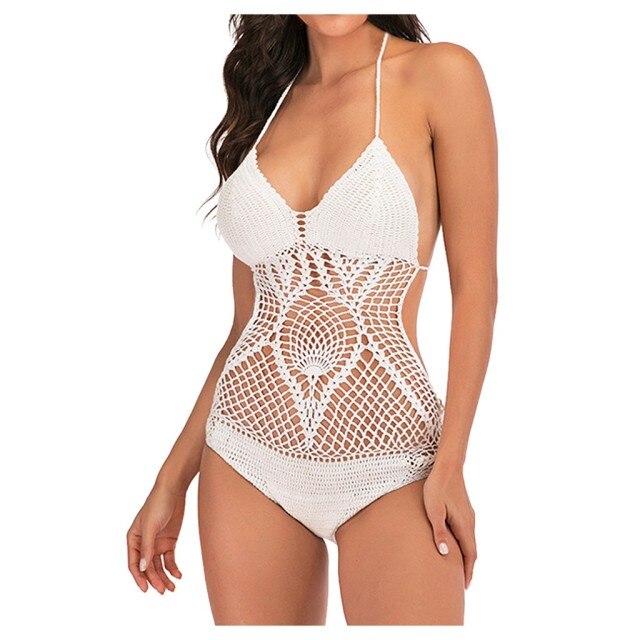 Handmade Crochet One Piece Backless Sexy Monokini High Cut Jumpsuit