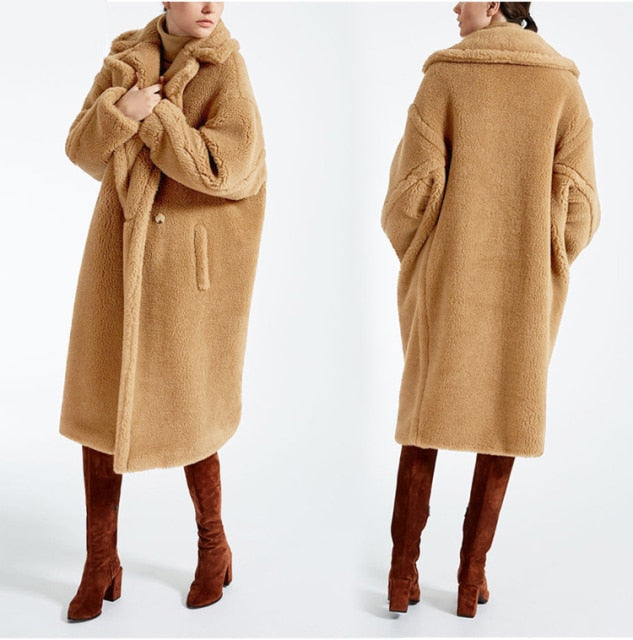 Factory Price Faux Fur Long Coats For Women Warm Thick Teddy Coat