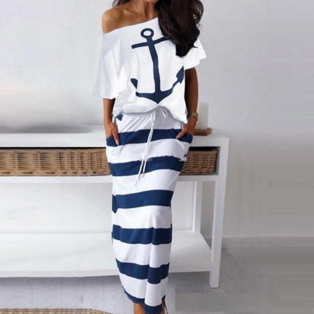 AshoreShop Womens Boating Nautical Blouse and Long Dress