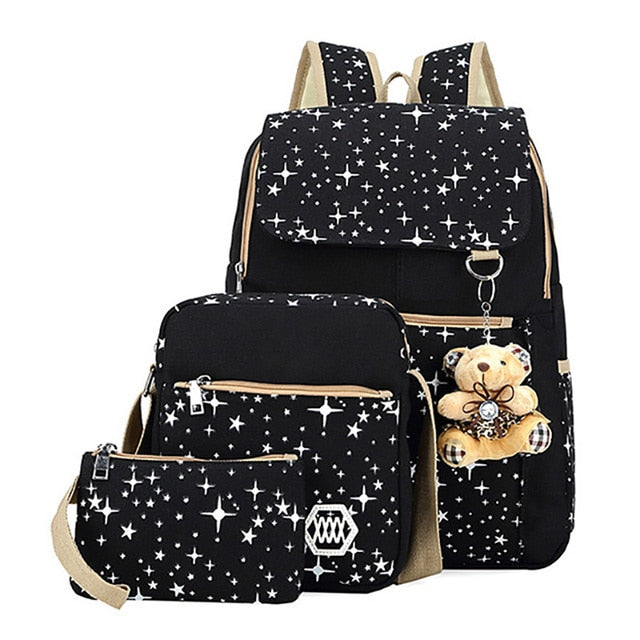 3pcs/set School Bags For Girls Women Backpack School Bags Star Backpack