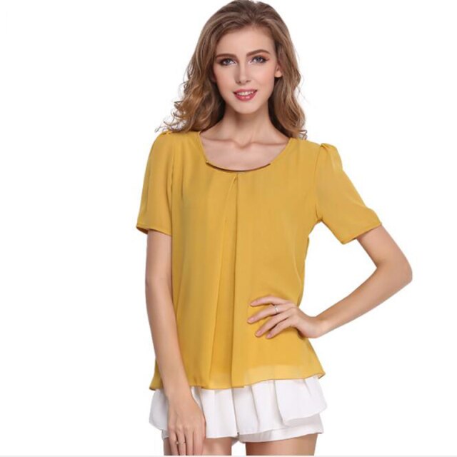 Ashoreshop Womens Summer BLouse new Slim large size round neck solid color shirt fashion temperament short-sleeved women's clothes