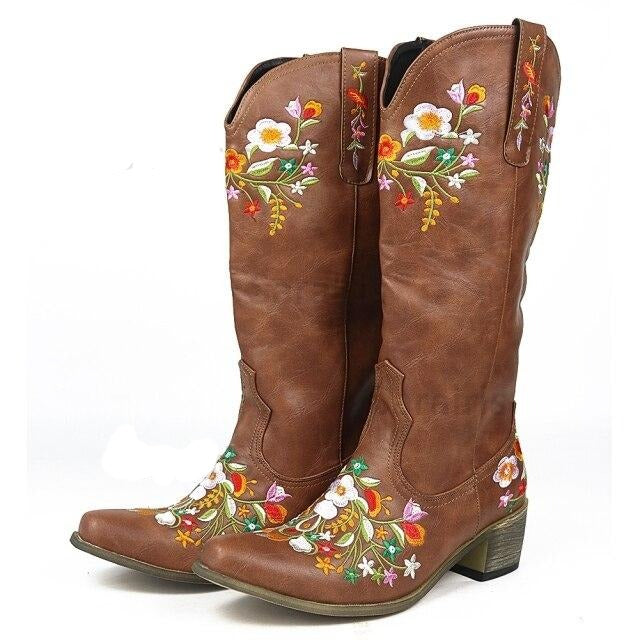 Cowgirl Boots Big Size 45 Vintage mid-calf Winter Shoes Women Boots Female