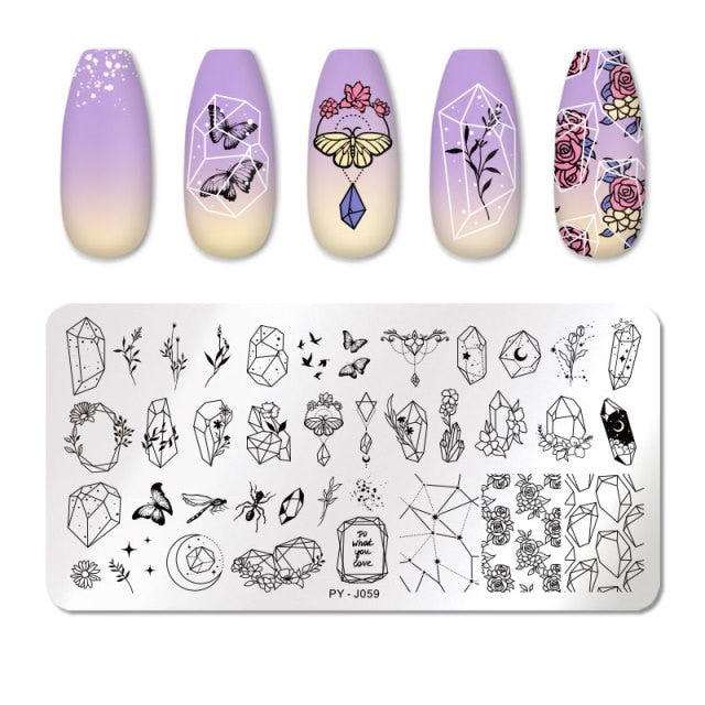 Nail Art Geometry Nail Stamping Plates Lines Animal Fruits Theme