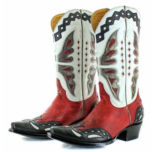 Female Cowgirl Cowboy Western Boots Chunky Slip On Platform Boots