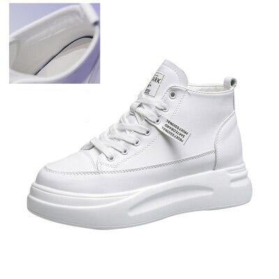 Leather White Shoes Women High Top Sneakers Platform 2021