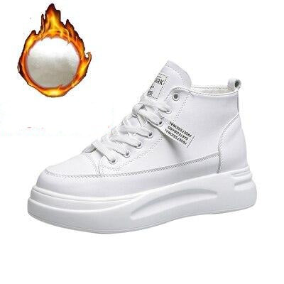 Leather White Shoes Women High Top Sneakers Platform 2021