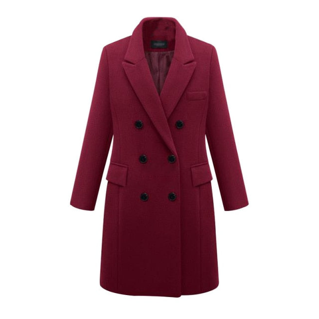 AshoreShop Womens Large Autumn Winter Wool Long Double Breasted Coat