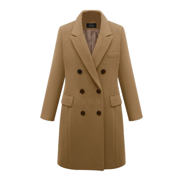 AshoreShop Womens Large Autumn Winter Wool Long Double Breasted Coat