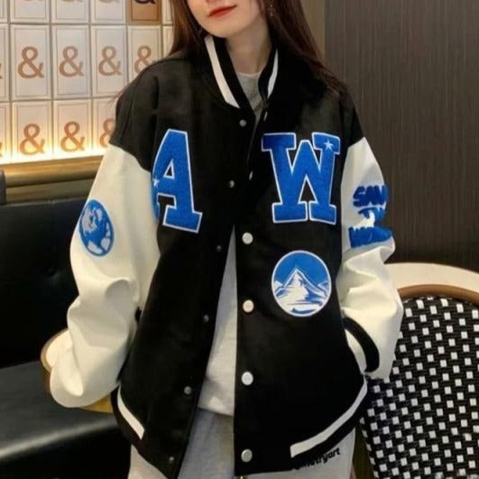 Women Baseball Print Recreation Casual Uniform 2021 Oversize Jacket Unisex Jackets