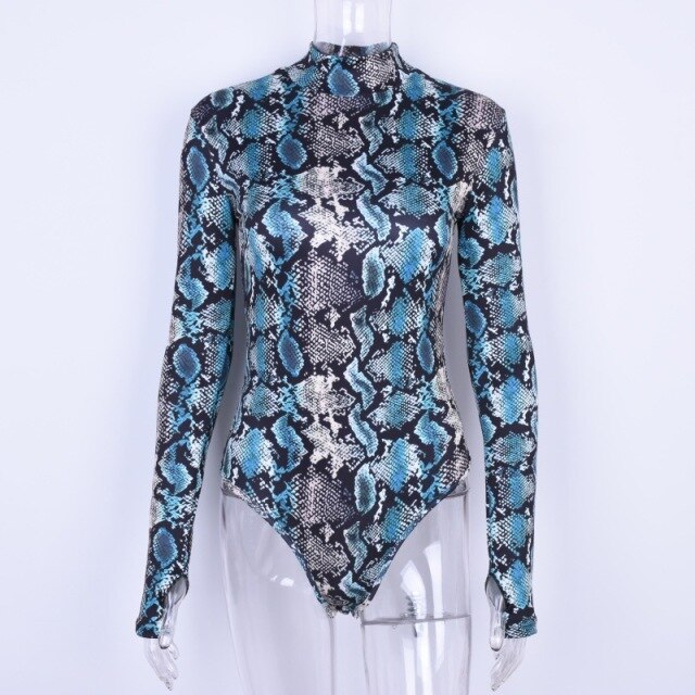 Ashoreshop Womens Longsleeve Snakeskin Bodysuit