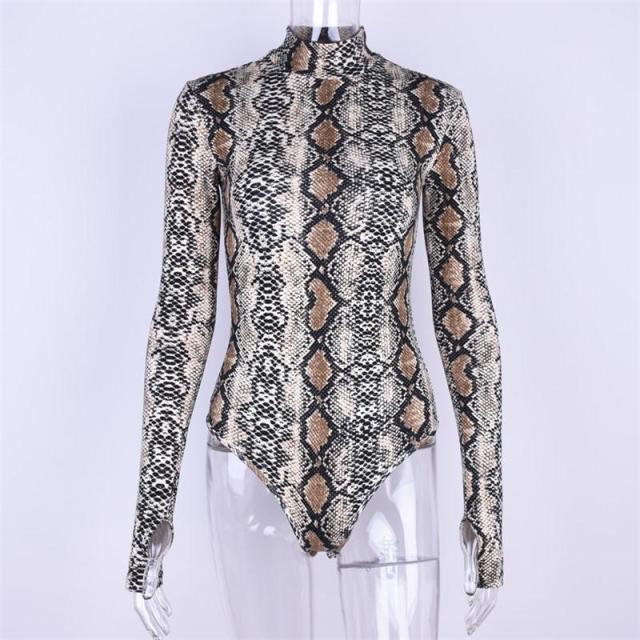 Ashoreshop Womens Longsleeve Snakeskin Bodysuit