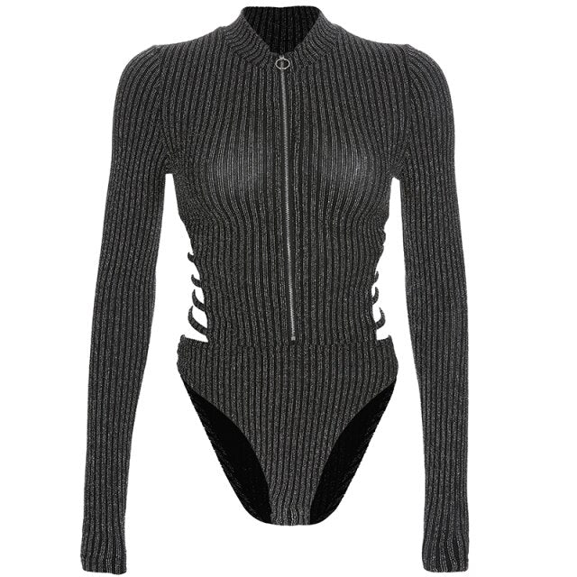 Ashoreshop Sexy Slimming Long Sleeve Bodysuit Bling Bling