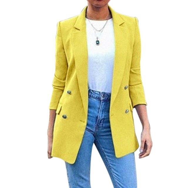 Ashoreshop Womens Solid Slim Double Breasted Fashion Blazer