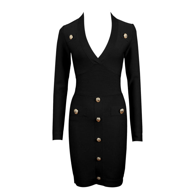 Ashoreshop Womens Long Sleeve Gold Buttons Bandage Elegant Dresses