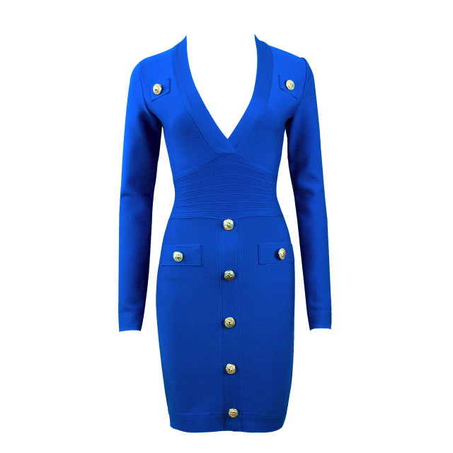 Ashoreshop Womens Long Sleeve Gold Buttons Bandage Elegant Dresses