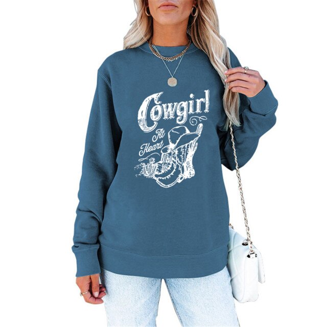 Cowgirl Print Autumn Winter Clothes Women Sweatshirts Cactus Hat Riding Graphics Long Sleeve Shirt