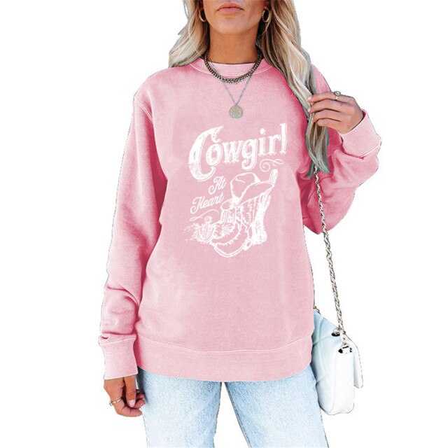 Cowgirl Print Autumn Winter Clothes Women Sweatshirts Cactus Hat Riding Graphics Long Sleeve Shirt