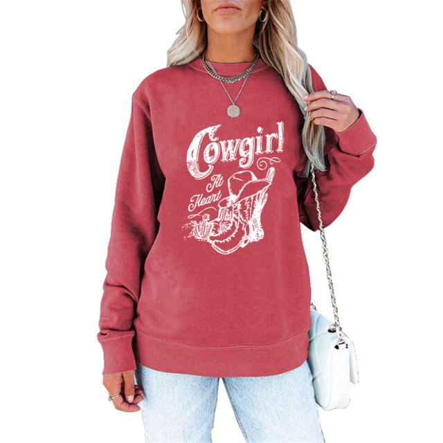 Cowgirl Print Autumn Winter Clothes Women Sweatshirts Cactus Hat Riding Graphics Long Sleeve Shirt