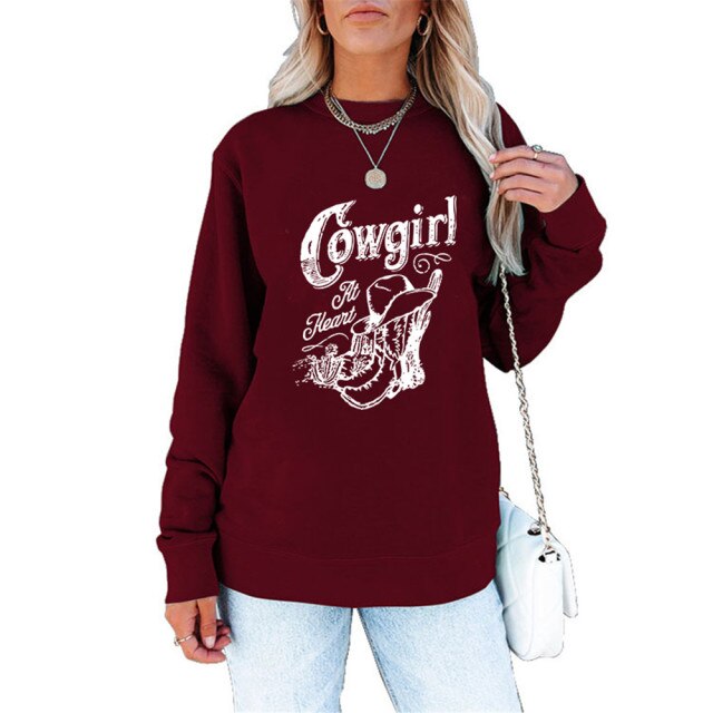 Cowgirl Print Autumn Winter Clothes Women Sweatshirts Cactus Hat Riding Graphics Long Sleeve Shirt