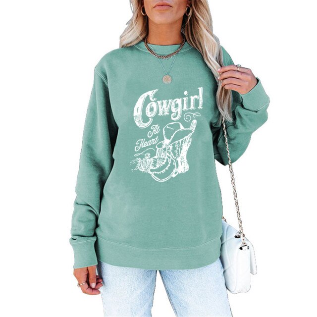 Cowgirl Print Autumn Winter Clothes Women Sweatshirts Cactus Hat Riding Graphics Long Sleeve Shirt