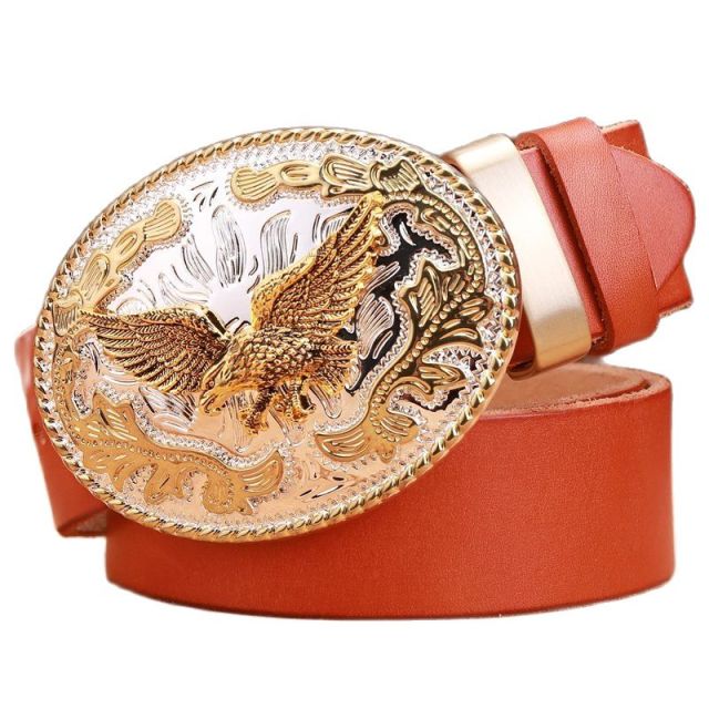 Luxury Cowgirl Real Leather Belt gold eagle big buckle