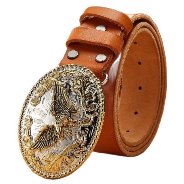 Luxury Cowgirl Real Leather Belt gold eagle big buckle