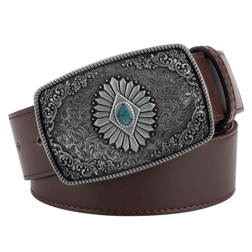 Cowgirl Belt Flower Alloy Buckle Belt Women Men Punk Belt Jeans