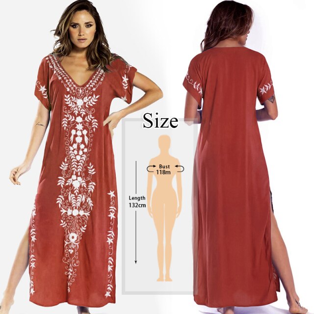 Embroidery Beach Cover up Saida de Praia Swimsuit Women Bikini cover up Tunics for Beach Pareo Sarong Beachwear #Q790