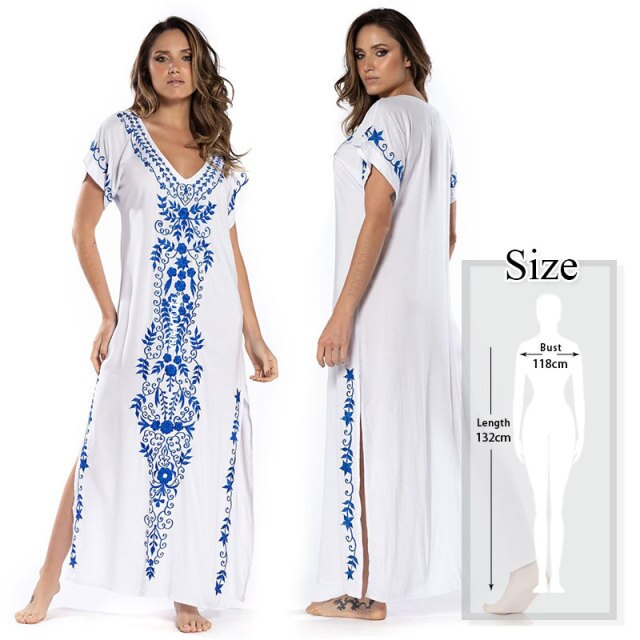 Embroidery Beach Cover up Saida de Praia Swimsuit Women Bikini cover up Tunics for Beach Pareo Sarong Beachwear #Q790