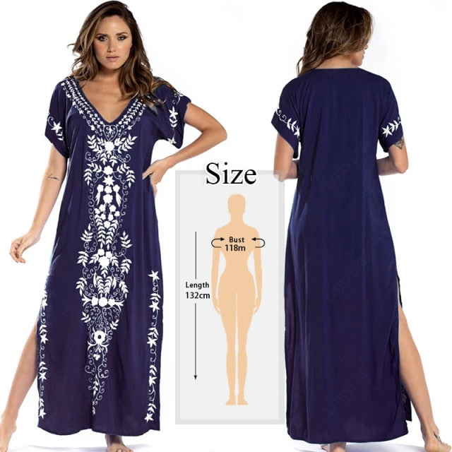 Embroidery Beach Cover up Saida de Praia Swimsuit Women Bikini cover up Tunics for Beach Pareo Sarong Beachwear #Q790