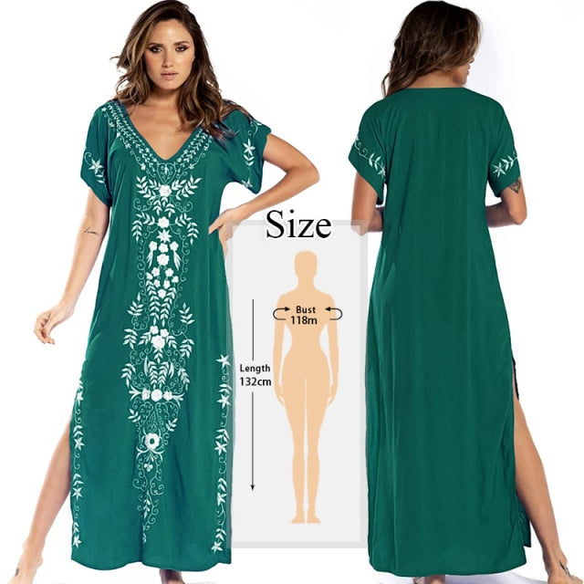 Embroidery Beach Cover up Saida de Praia Swimsuit Women Bikini cover up Tunics for Beach Pareo Sarong Beachwear #Q790