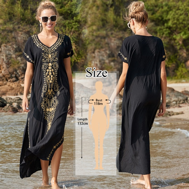 Embroidery Beach Cover up Saida de Praia Swimsuit Women Bikini cover up Tunics for Beach Pareo Sarong Beachwear #Q790