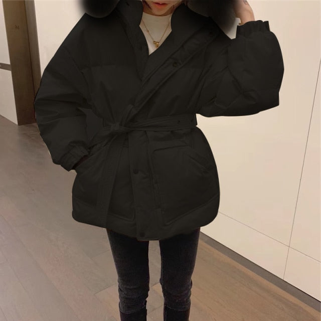 90% Real Duck Down Coat Winter Large Natural Fur Collar Hooded Jacket Women