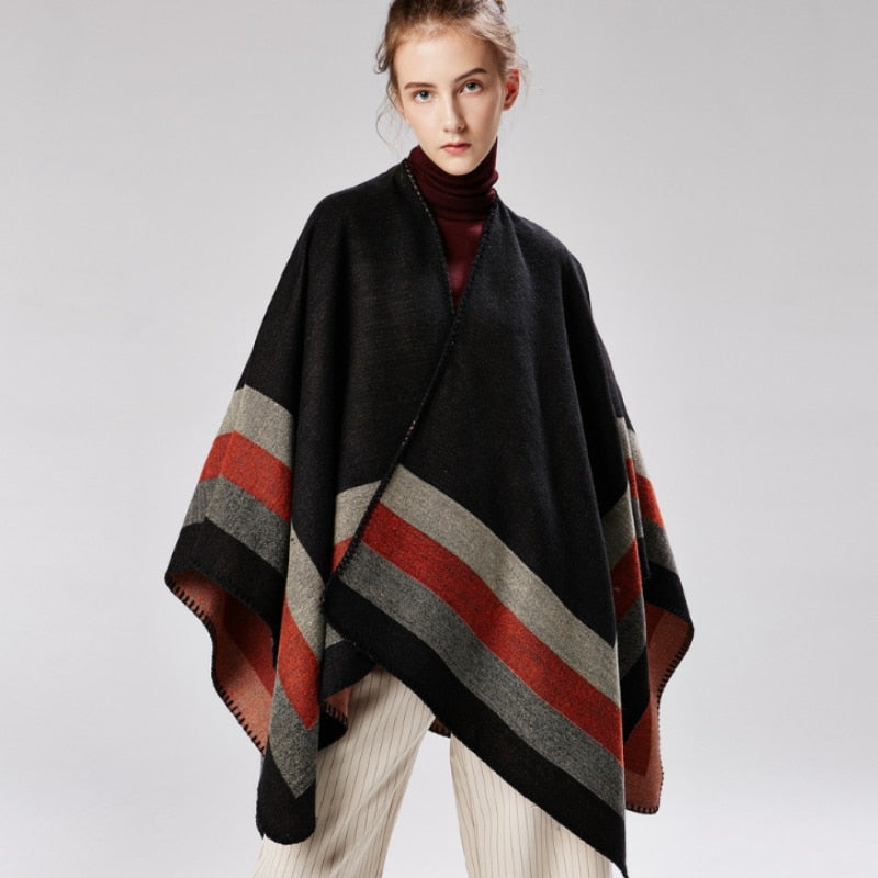 Ashoreshop Striped Cashmeres Cloak Women Capes Coats 2022