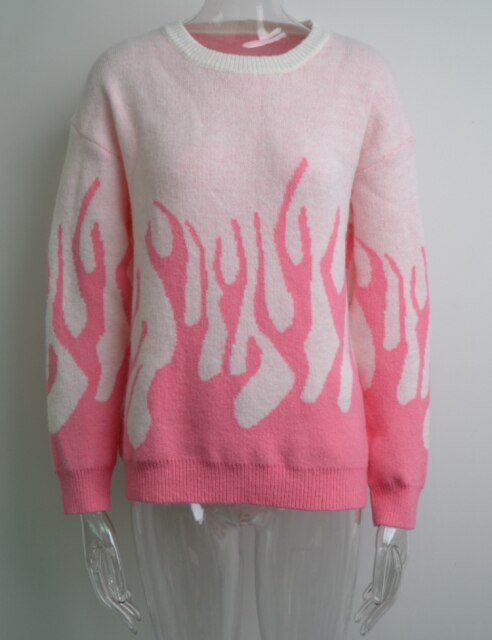 Ashoreshop Fall Winter Boho Chic Fire Print Knitting Sweaters