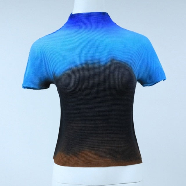 Ashore Ripple Stretch Summer New All-match T-shirt  Elastic Fabric Short Sleeve Tops