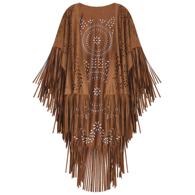 Fashion Summer Long Women Cape Shawl Open Poncho Elegant Suede Tassel Retro Simple Multicolor Dropshipping