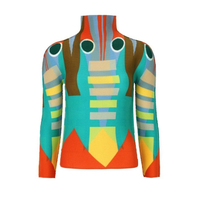 Ashore Ripple Stretch Bright Color Long Sleeve Modern Art Geometric Casual Fit Elegant New