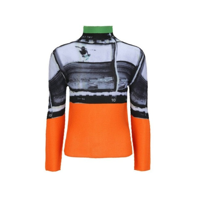 Ashore Ripple Stretch Bright Color Long Sleeve Modern Art Geometric Casual Fit Elegant New